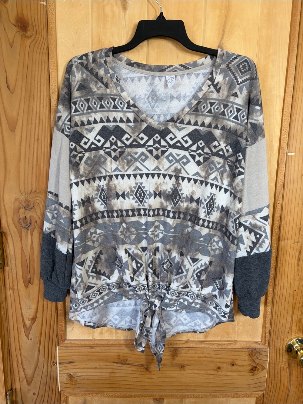 CY Fashion V-Neck Tie-Hem Aztec Tunic Top